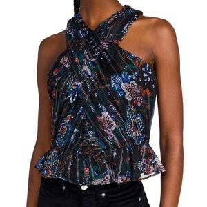 Veronica BEARD NWT Kailani black paisley  crisscross halter top size 6